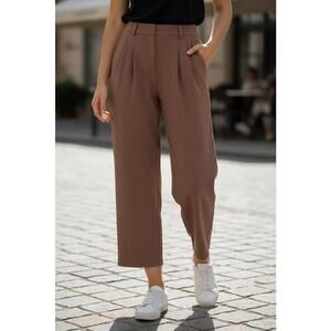 Halara Brown Wide-Leg Pleated Pants with Belt Loops Medium
